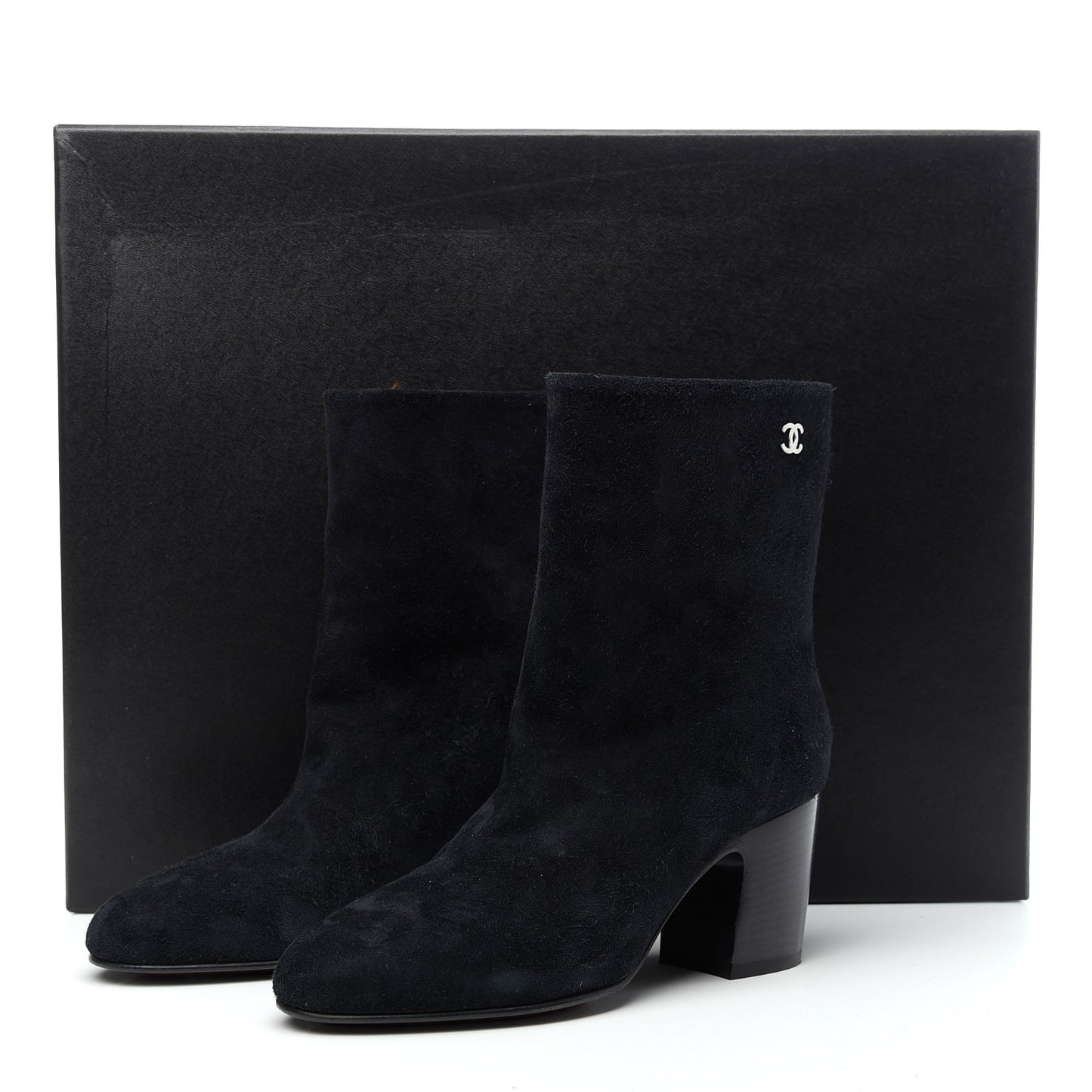 Suede Calfskin CC Short Boots 36 Navy
