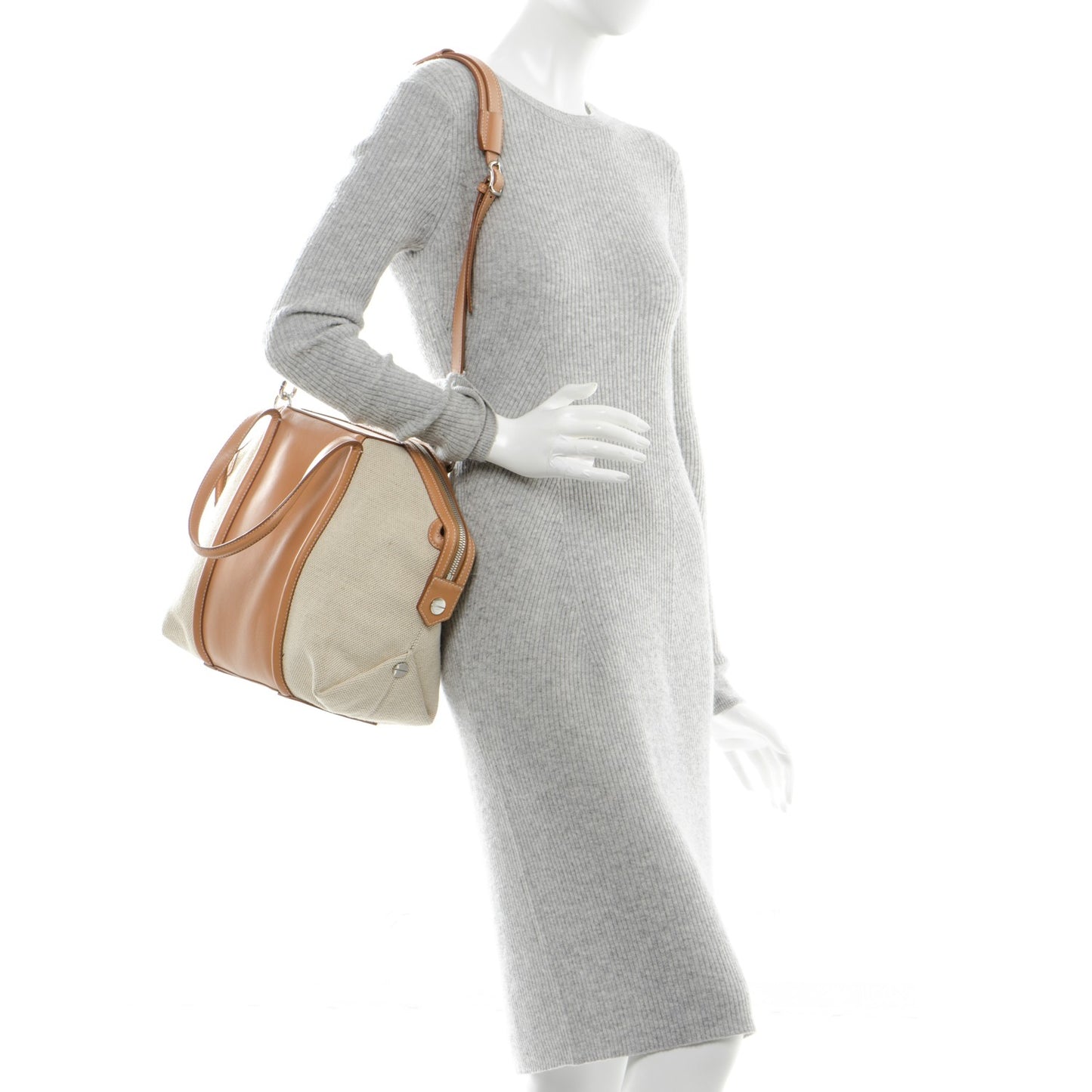 Calfskin Canvas Small Emile Beige Camel