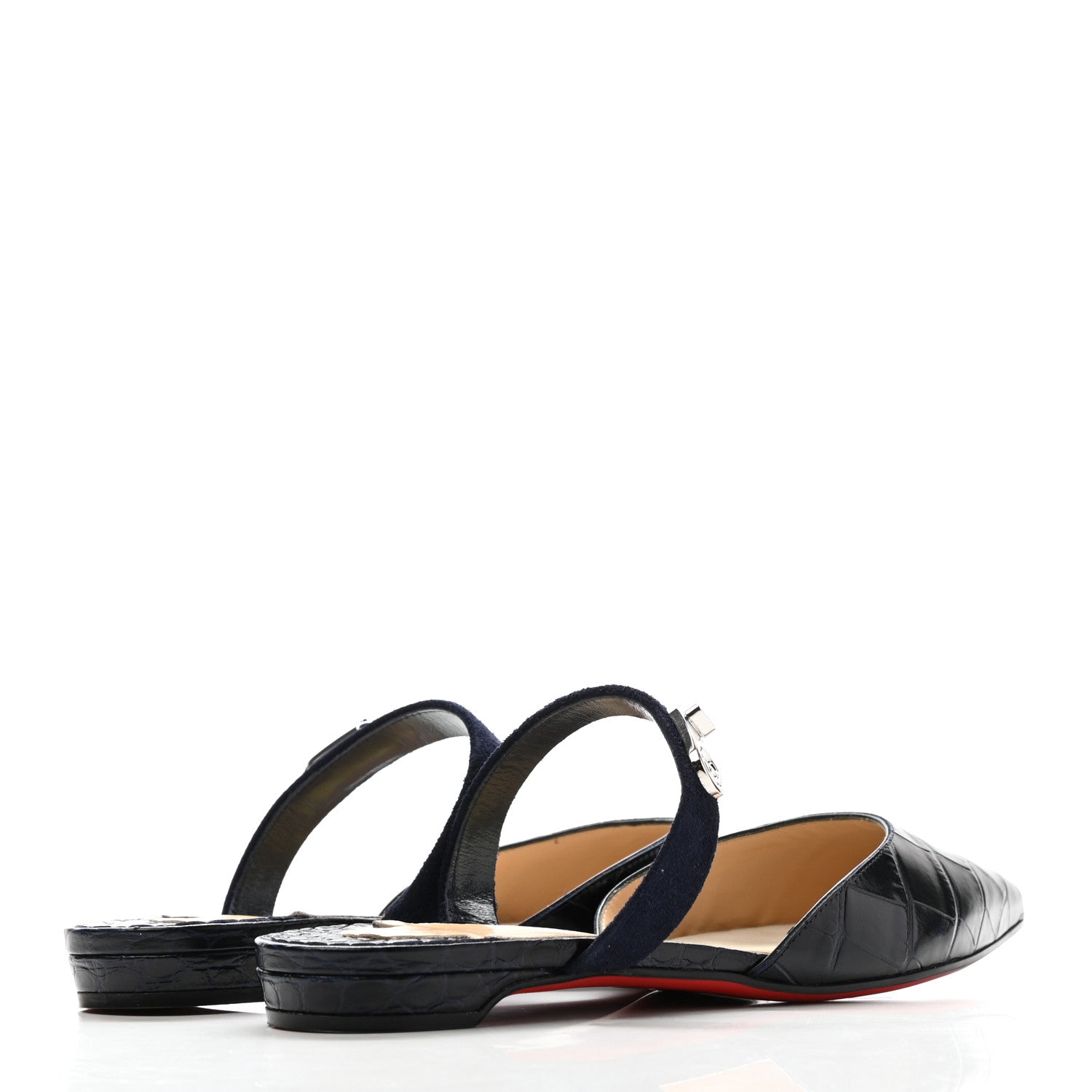Christian Louboutin Calfskin Crocodile Embossed Choc Lock Flats 36.5 Black 4 of 7