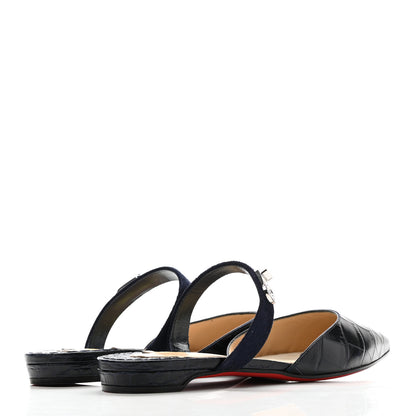 Christian Louboutin Calfskin Crocodile Embossed Choc Lock Flats 36.5 Black 4 of 7