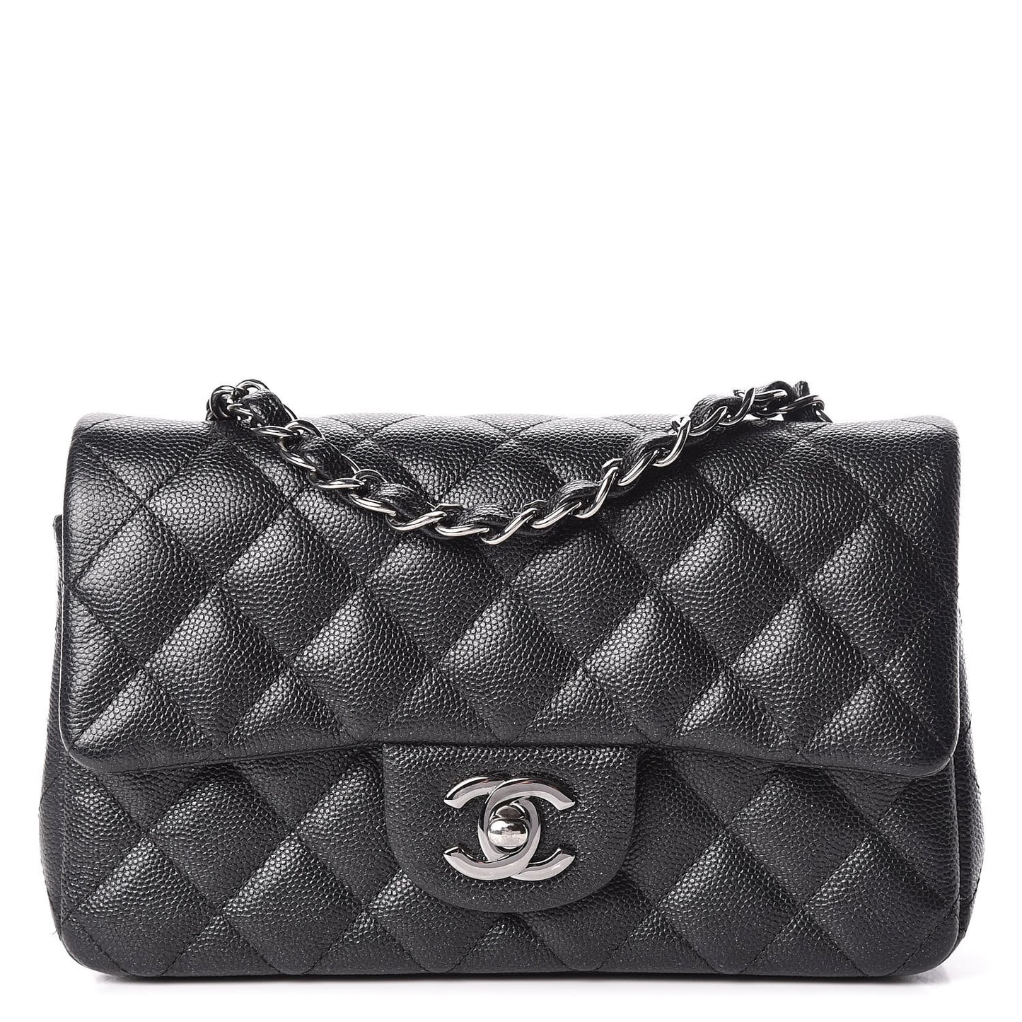 Iridescent Caviar Quilted Mini Rectangular Flap Black