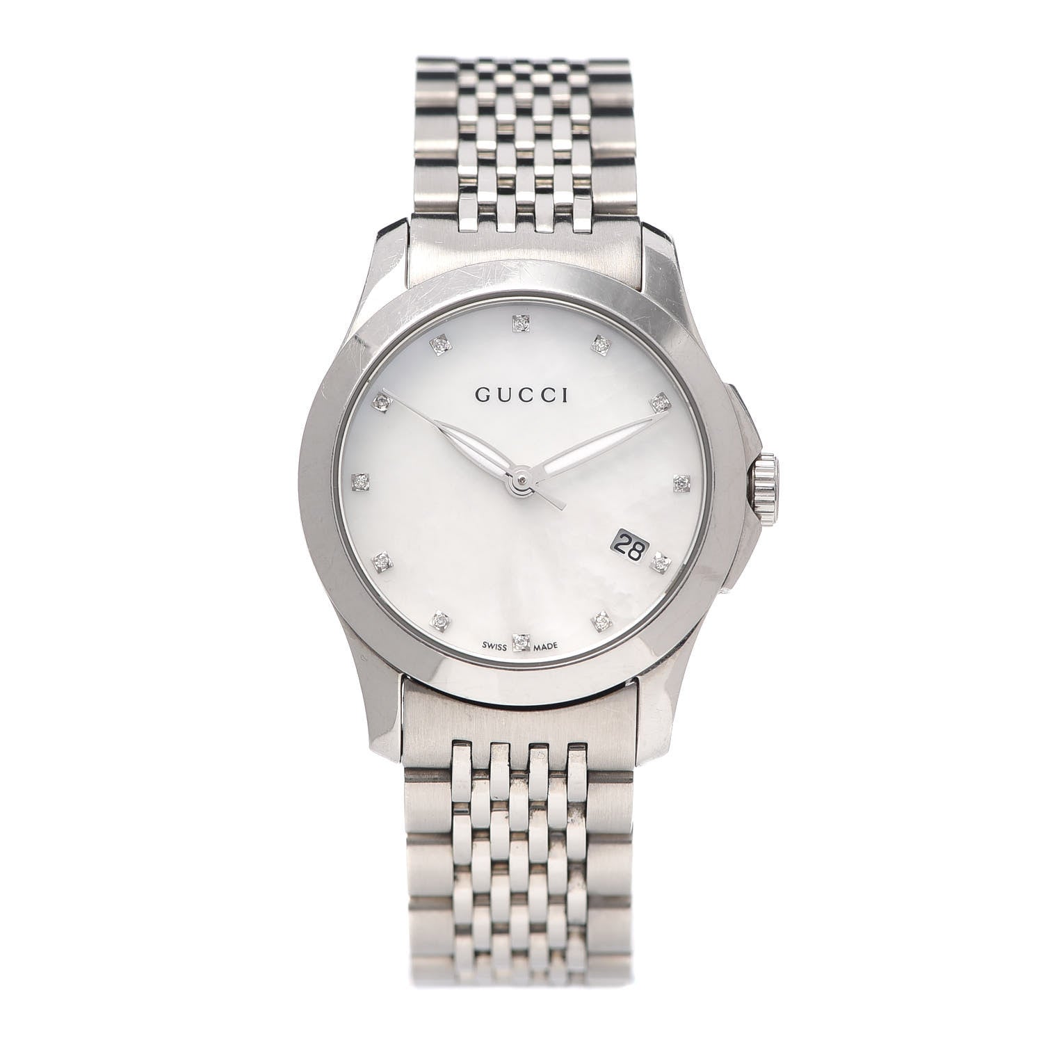 Gucci Stainless Steel Diamond Mother of Pearl 27mm G-Timeless Quartz Watch 1 of 5