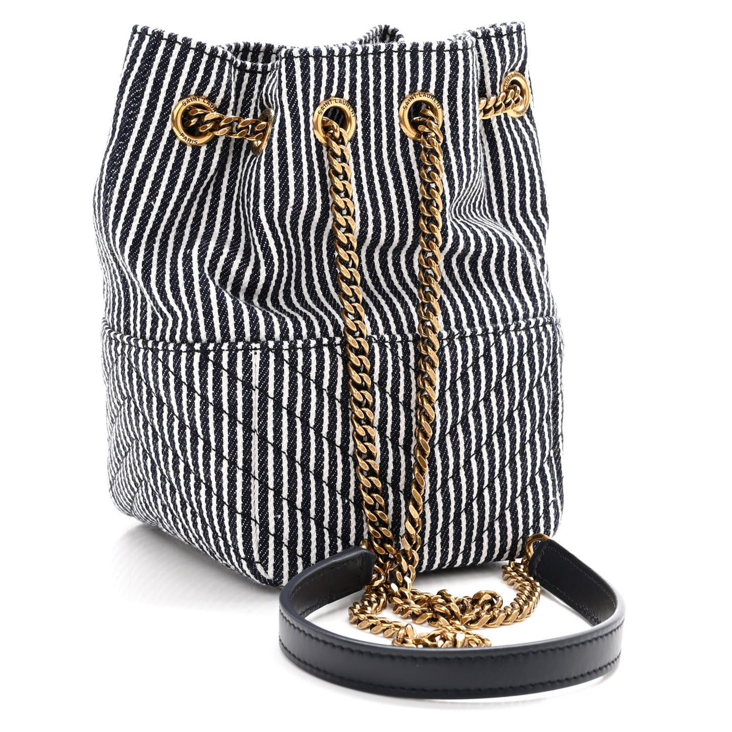 Canvas Striped Nano Joe Bucket Bag Deep Marine Cream