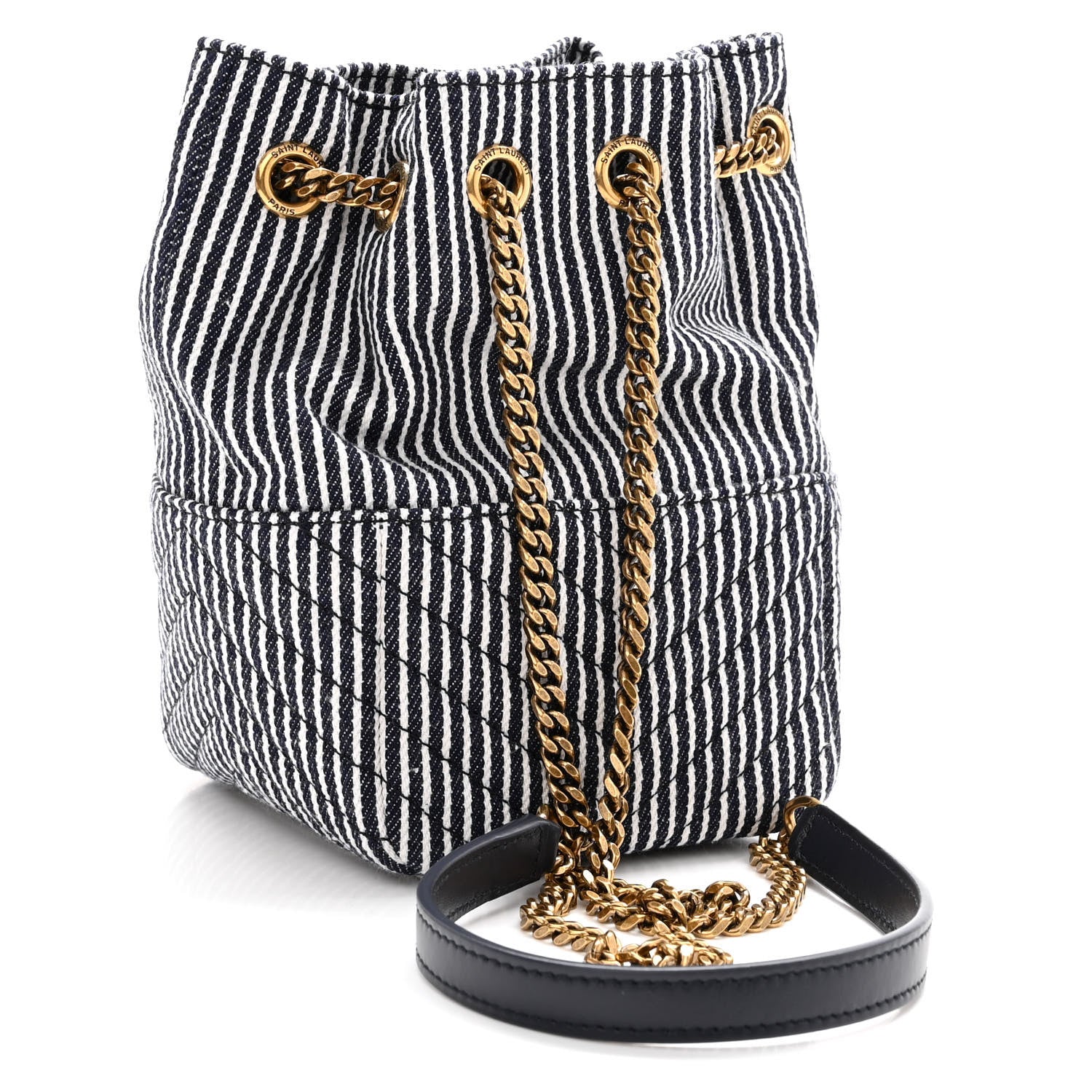 Saint Laurent Canvas Striped Nano Joe Bucket Bag Deep Marine Cream 3 of 10