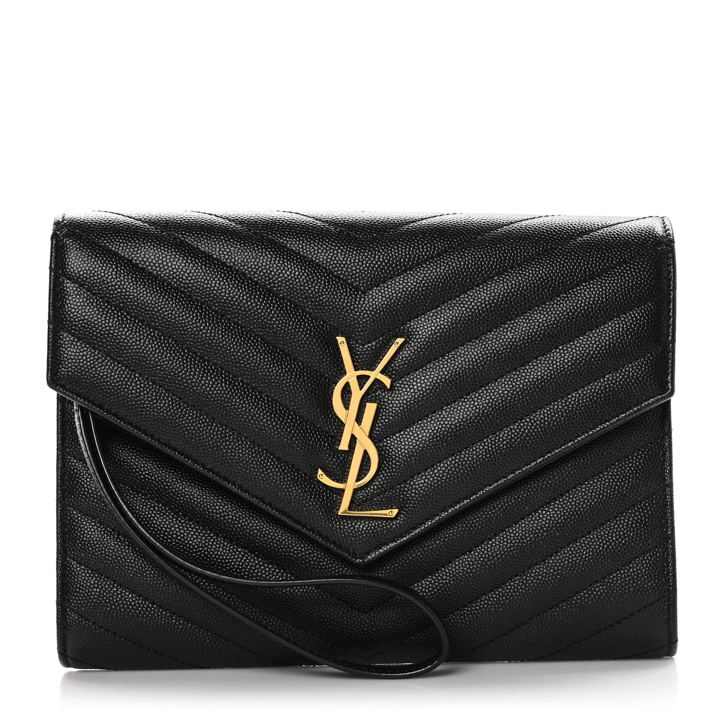 Grain De Poudre Matelasse Chevron Monogram Envelope Clutch Black
