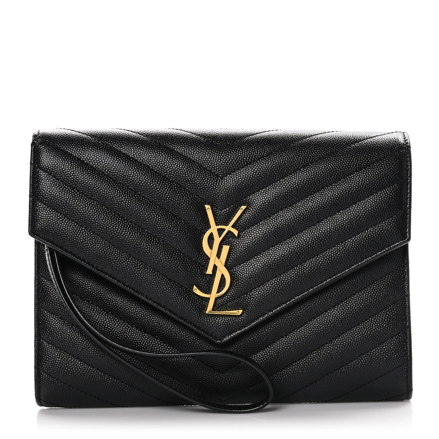 Saint Laurent Grain De Poudre Matelasse Chevron Monogram Envelope Clutch Black 1 of 9