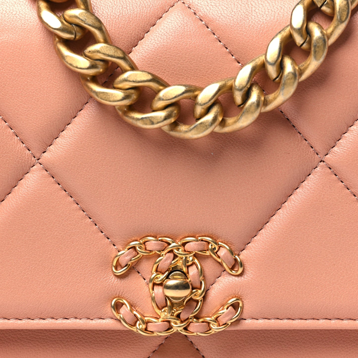 Lambskin Quilted Chanel 19 Wallet On Chain WOC Beige