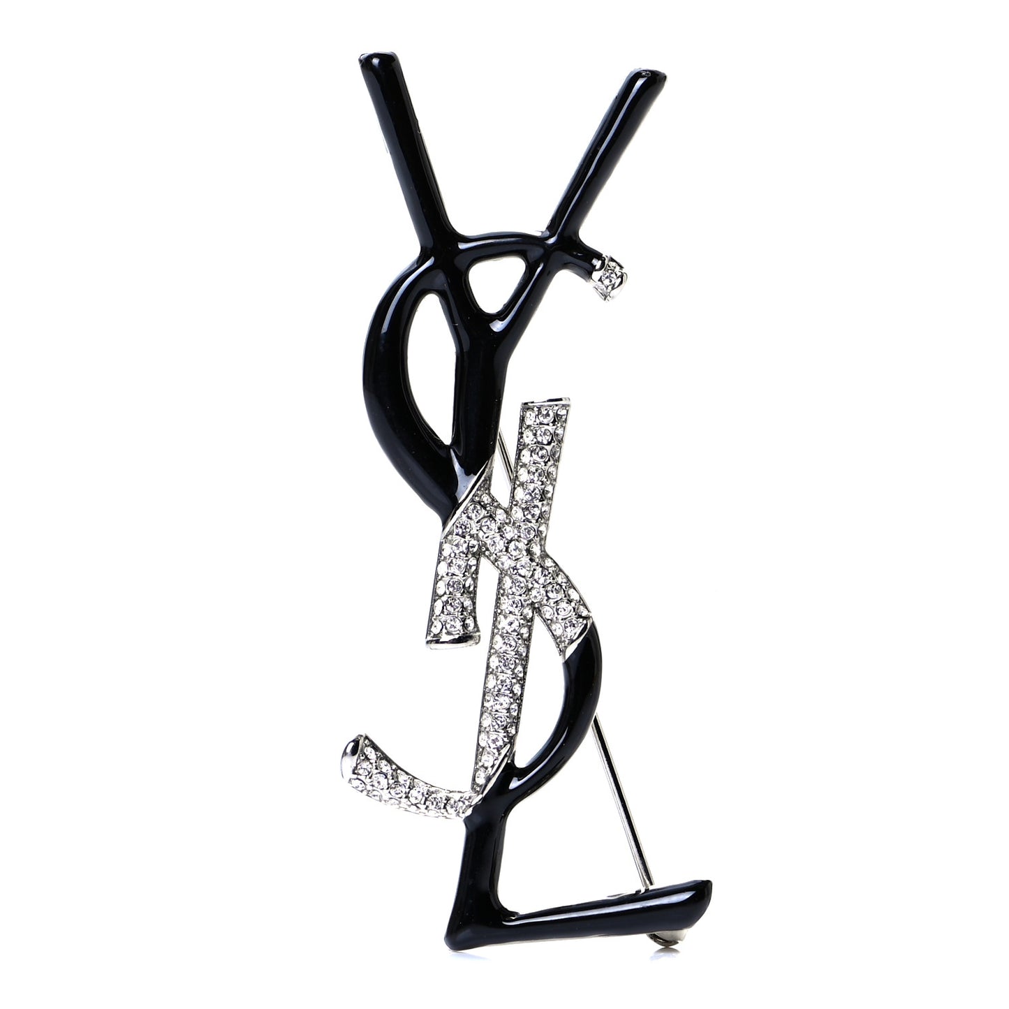 Monogram Crystal Brooch Black Silver