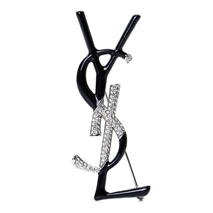 Saint Laurent Monogram Crystal Brooch Black Silver 2 of 9