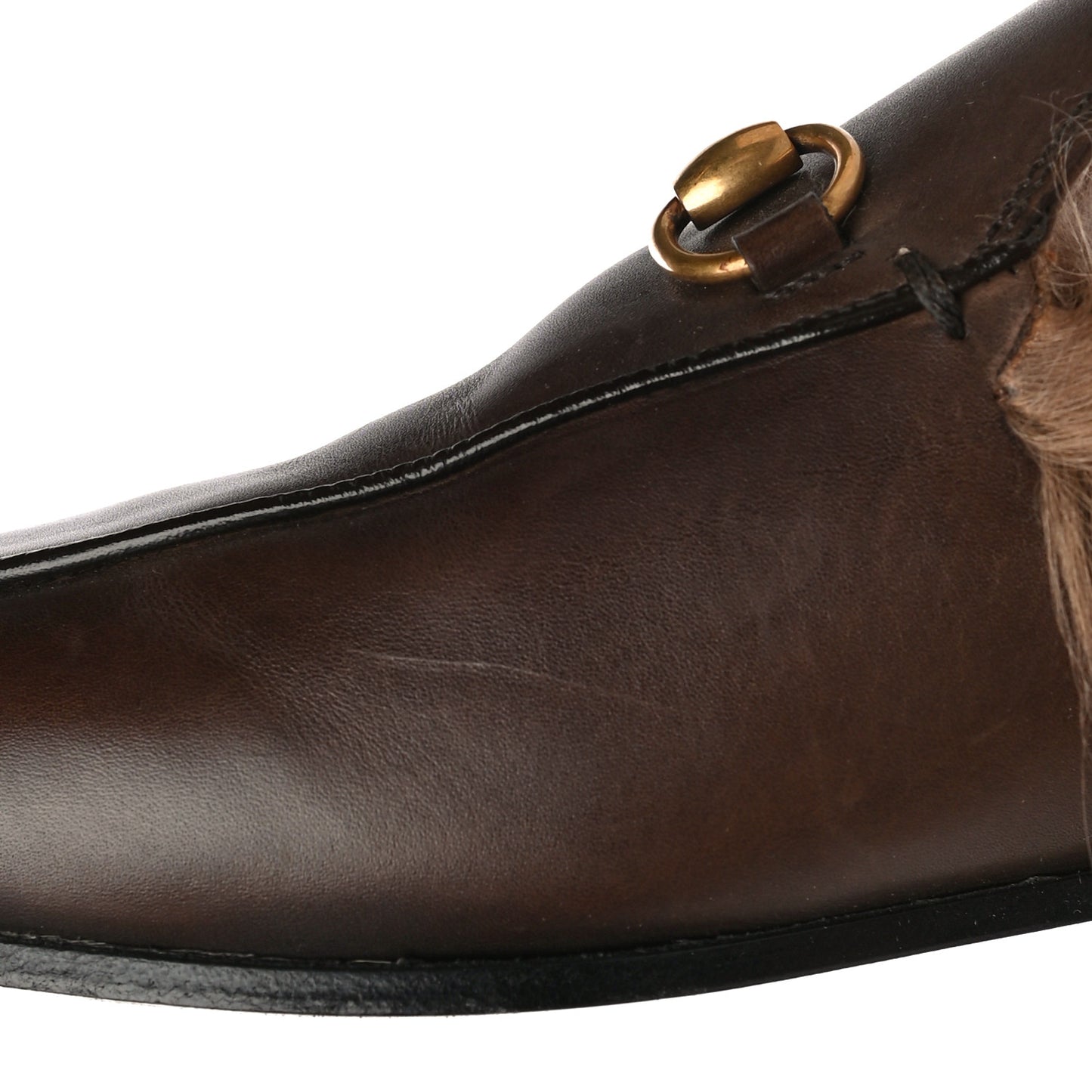 Calfskin Fur Womens Princetown Slippers 36.5 Brown