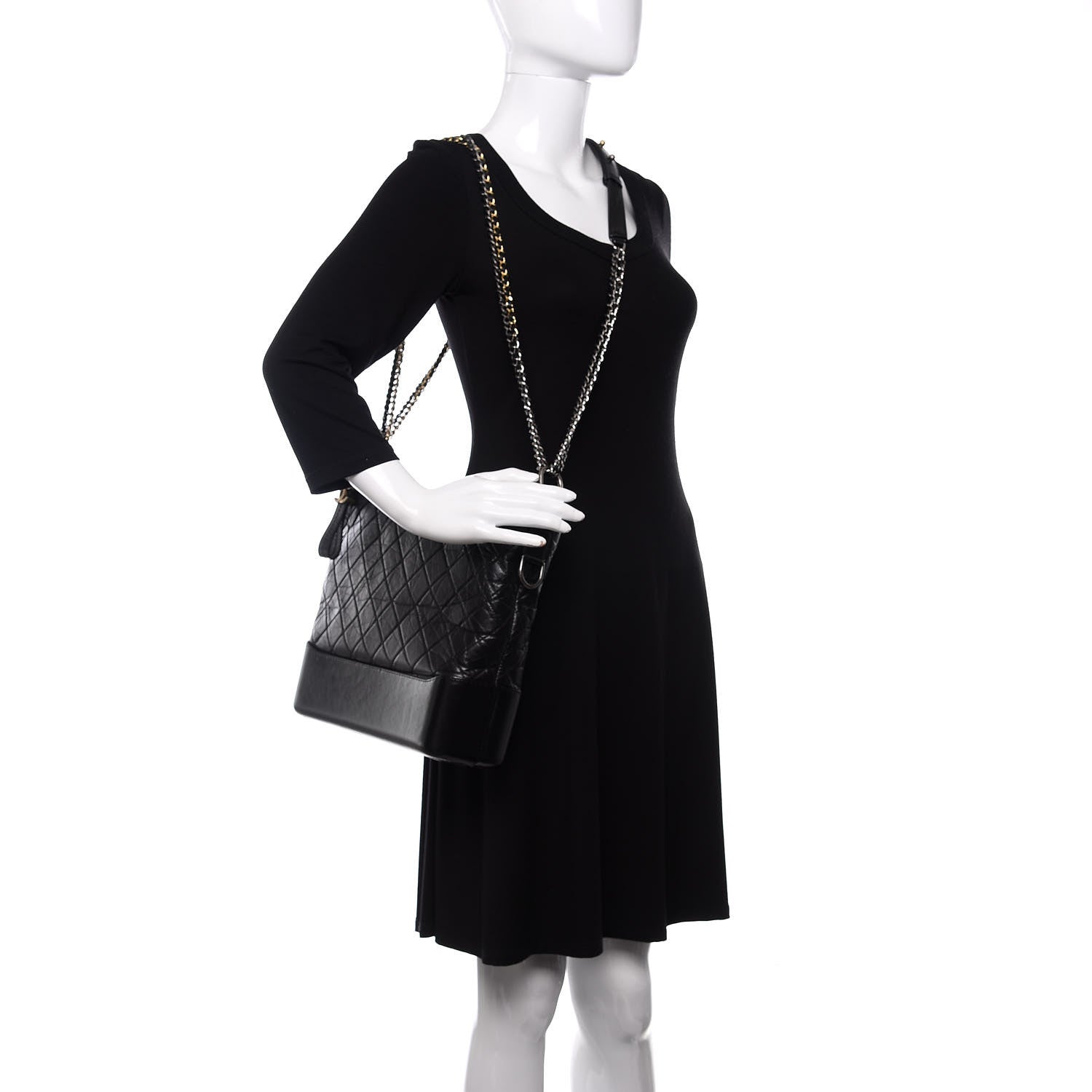 Chanel Aged Calfskin Quilted Large Gabrielle Hobo Black 2 of 11