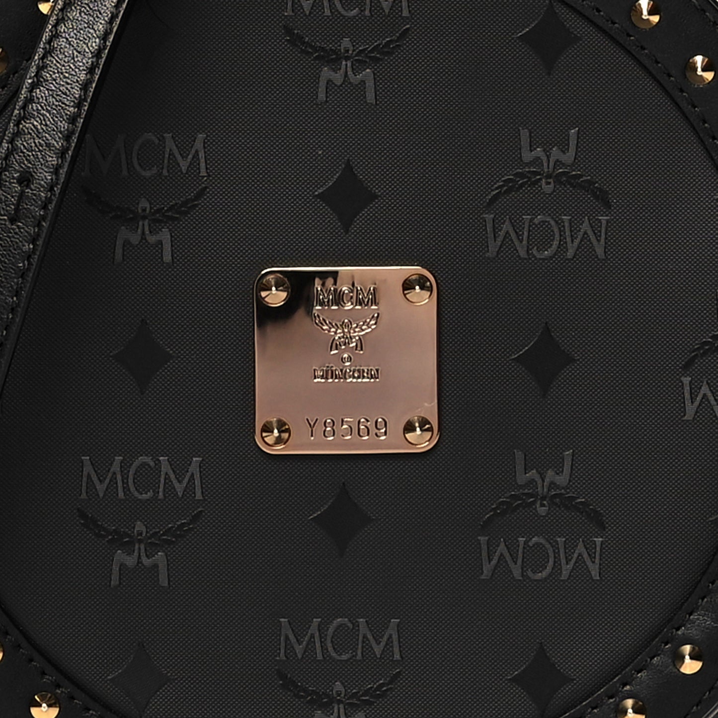 Monogram Coated Canvas Studded Berlin Tambourine Round Crossbody Black