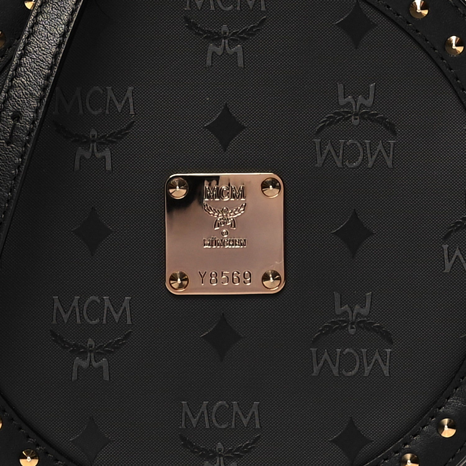 MCM Monogram Coated Canvas Studded Berlin Tambourine Round Crossbody Black 7 of 9