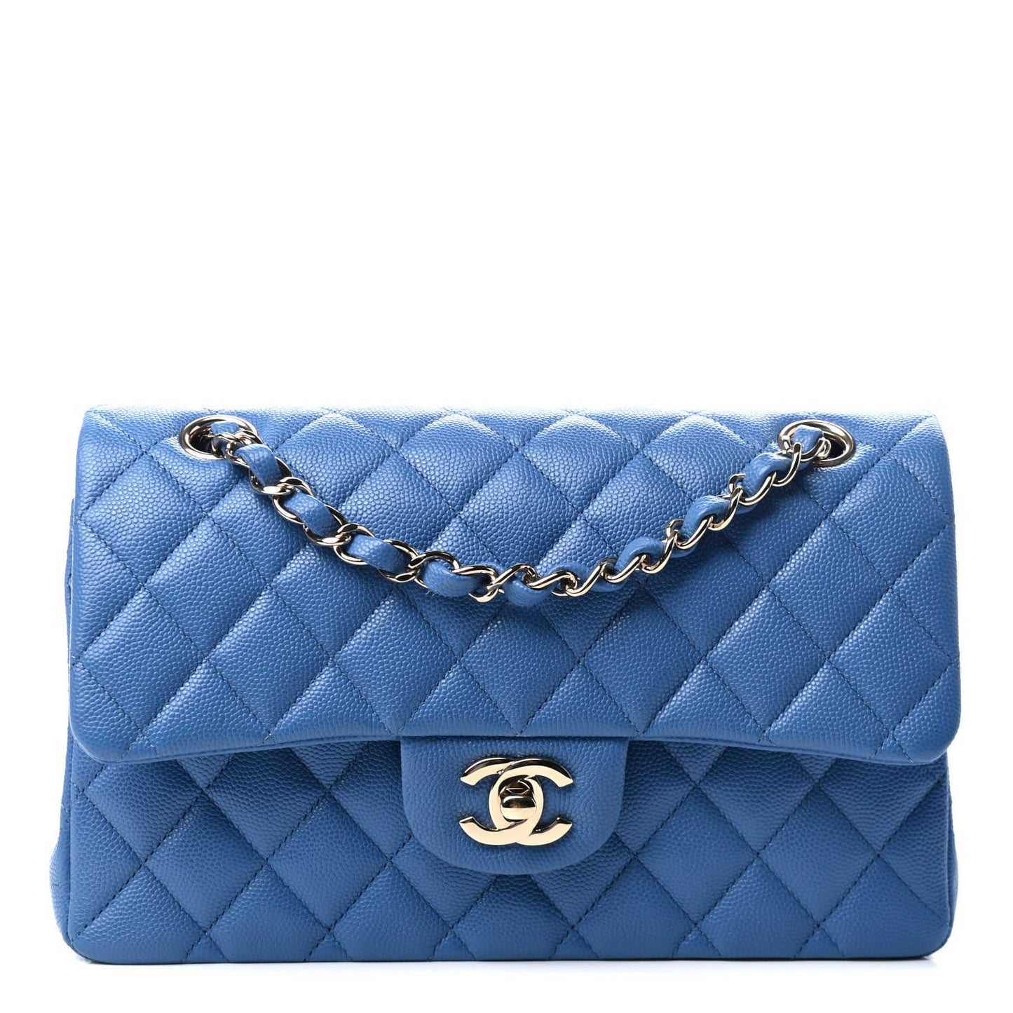Caviar Quilted Small Double Flap Blue