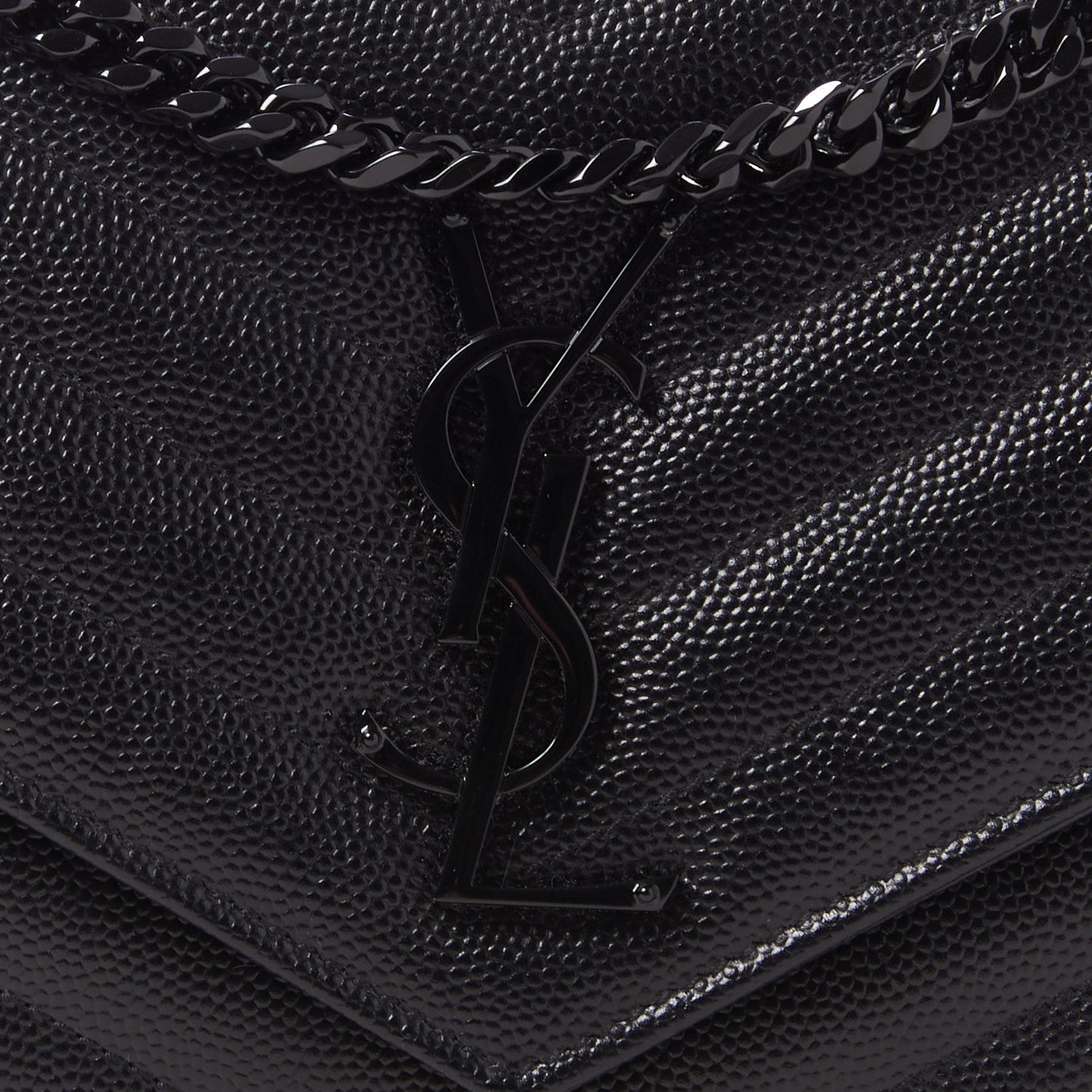 Saint Laurent Grain De Poudre Matelasse Chevron Monogram Chain Wallet Black 8 of 9