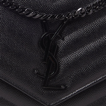 Saint Laurent Grain De Poudre Matelasse Chevron Monogram Chain Wallet Black 8 of 9
