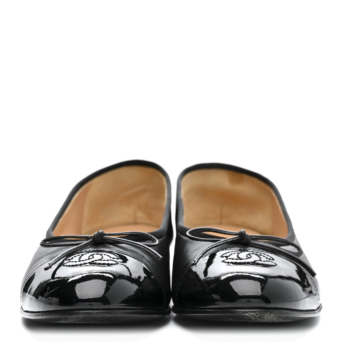 Lambskin Patent Cap Toe Ballerina Flats 39.5 Black