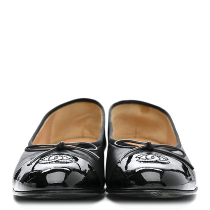 Chanel Lambskin Patent Cap Toe Ballerina Flats 39.5 Black 3 of 18