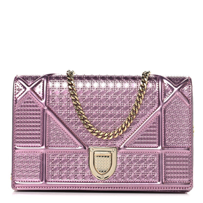 Christian Dior Metallic Patent Micro-Cannage Diorama Wallet on Chain Pouch Pink 1 of 10
