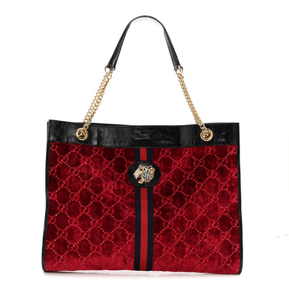 Gucci Velvet GG Monogram Large Rajah Chain Tote Red Cipria Black 1 of 14