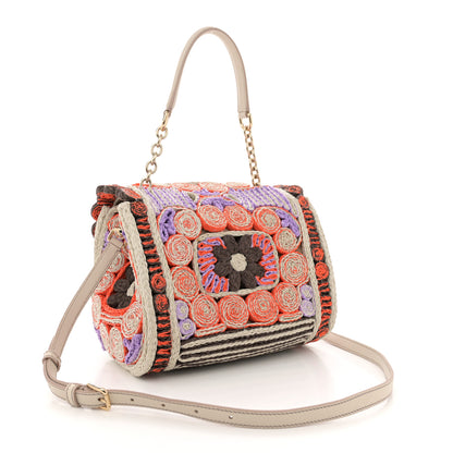 Dolce & Gabbana Raffia Crochet Embroidered Padlock Flap Satchel Multicolor 3 of 13