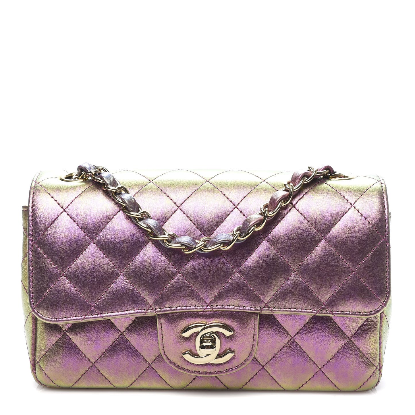 Iridescent Lambskin Quilted Mini Rectangular Flap Purple