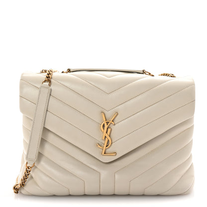 Saint Laurent Calfskin Y Quilted Monogram Medium Loulou Chain Satchel Crema Soft 1 of 9