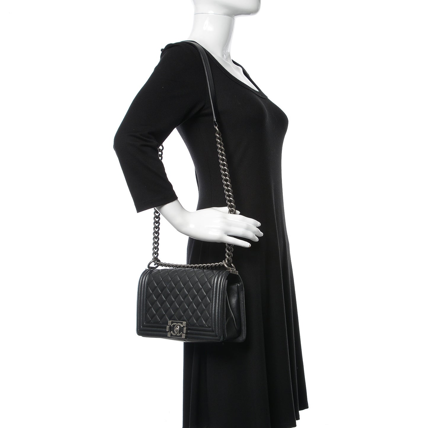 Metallic Calfskin Quilted Medium Boy Flap Black