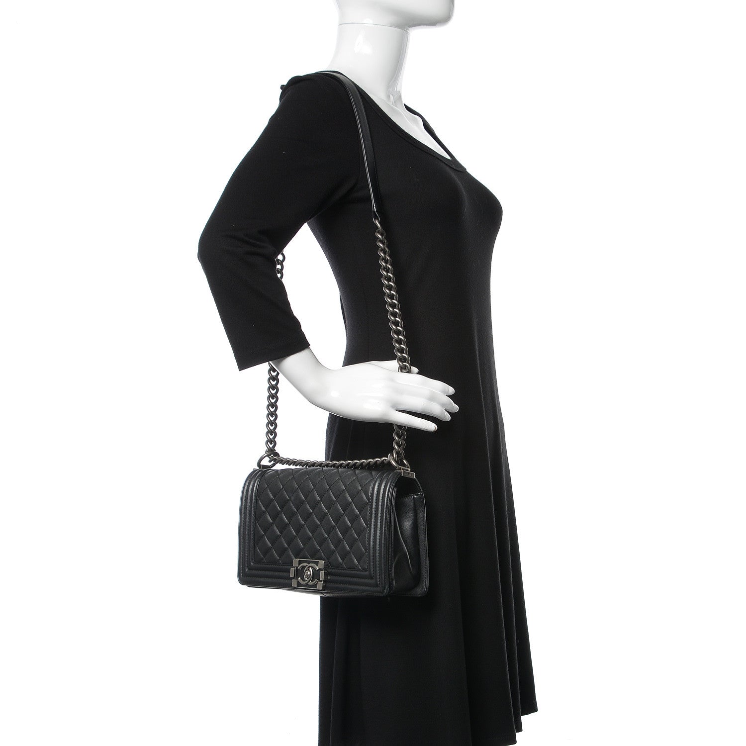 Chanel Metallic Calfskin Quilted Medium Boy Flap Black 2 of 15