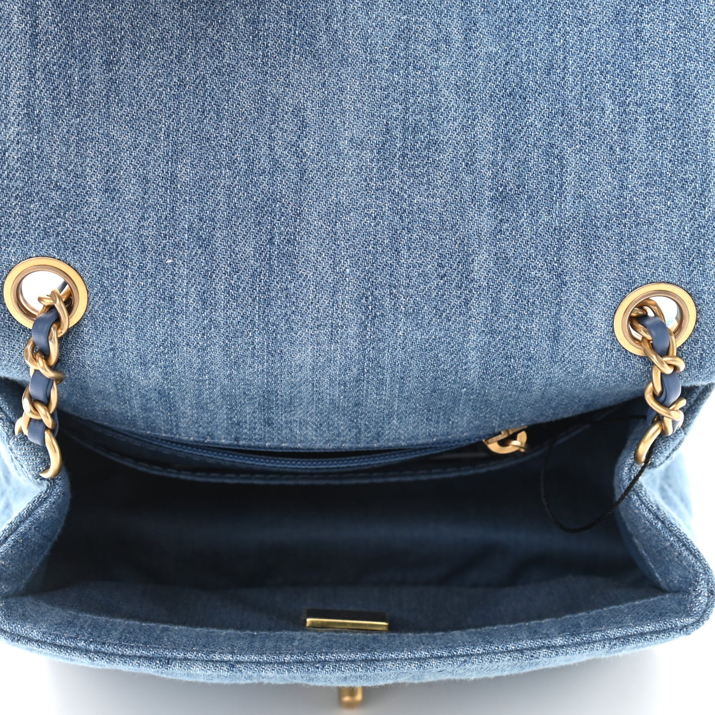 Denim Quilted Mini Pearl Crush Flap Blue