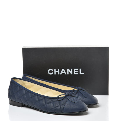 Chanel Lambskin Quilted Cap Toe Ballerina Flats 41 Navy 12 of 12