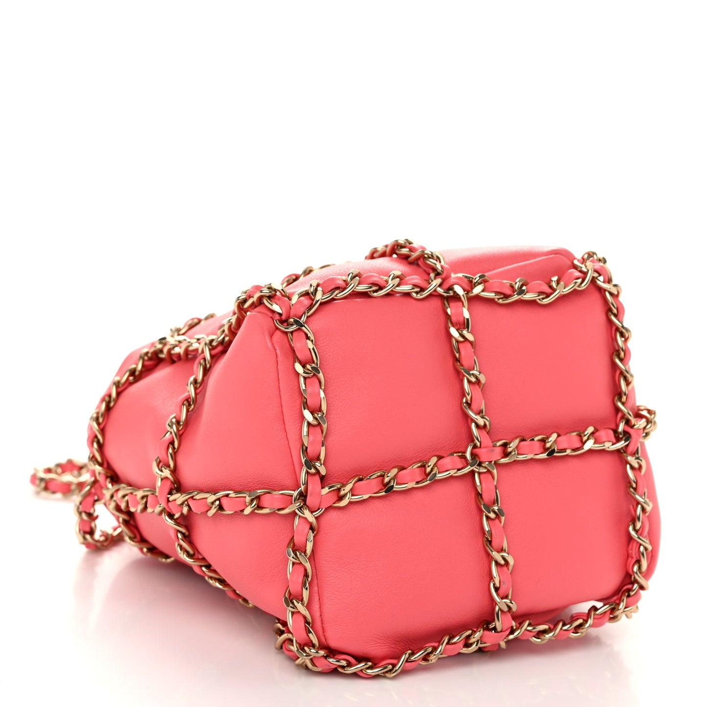 Lambskin Bucket Chain Drawstring Bag Pink