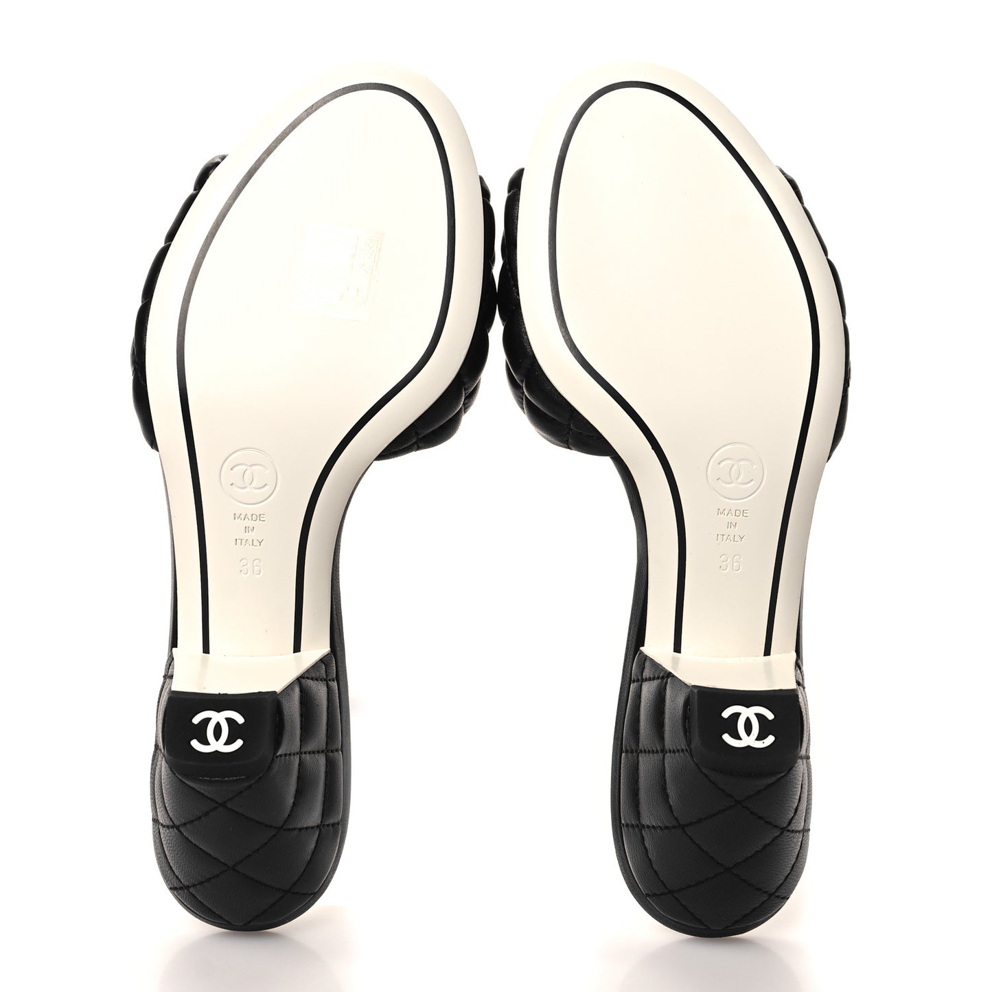 Lambskin Quilted Textured CC Mules 36 Black