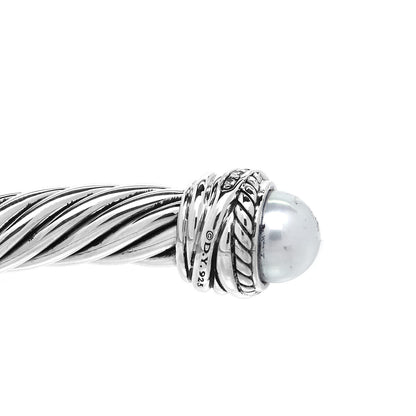 David Yurman Sterling Silver Diamond Pearl 7mm Crossover Bracelet 4 of 4