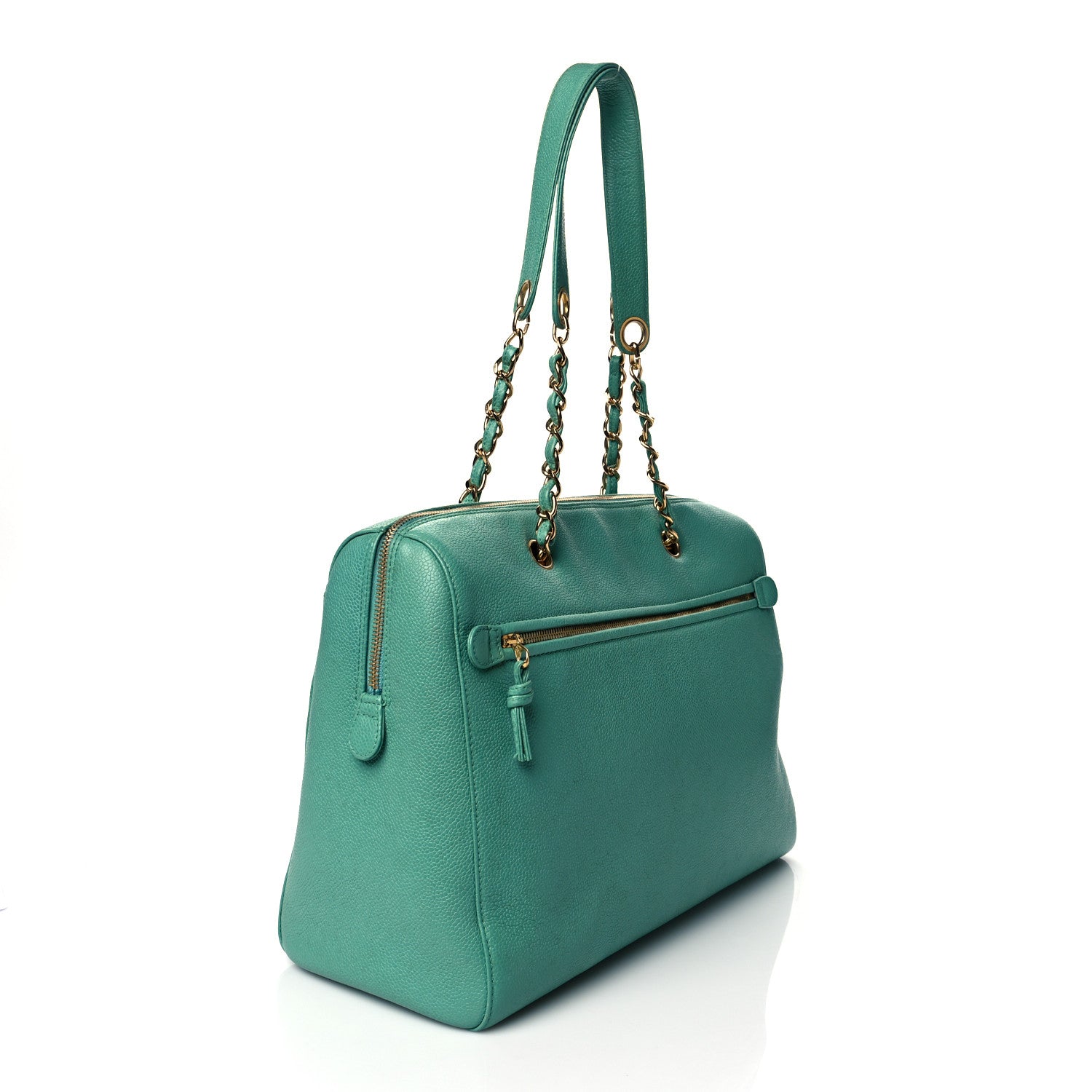 Chanel Caviar CC Large Shoulder Bag Green 3 of 16