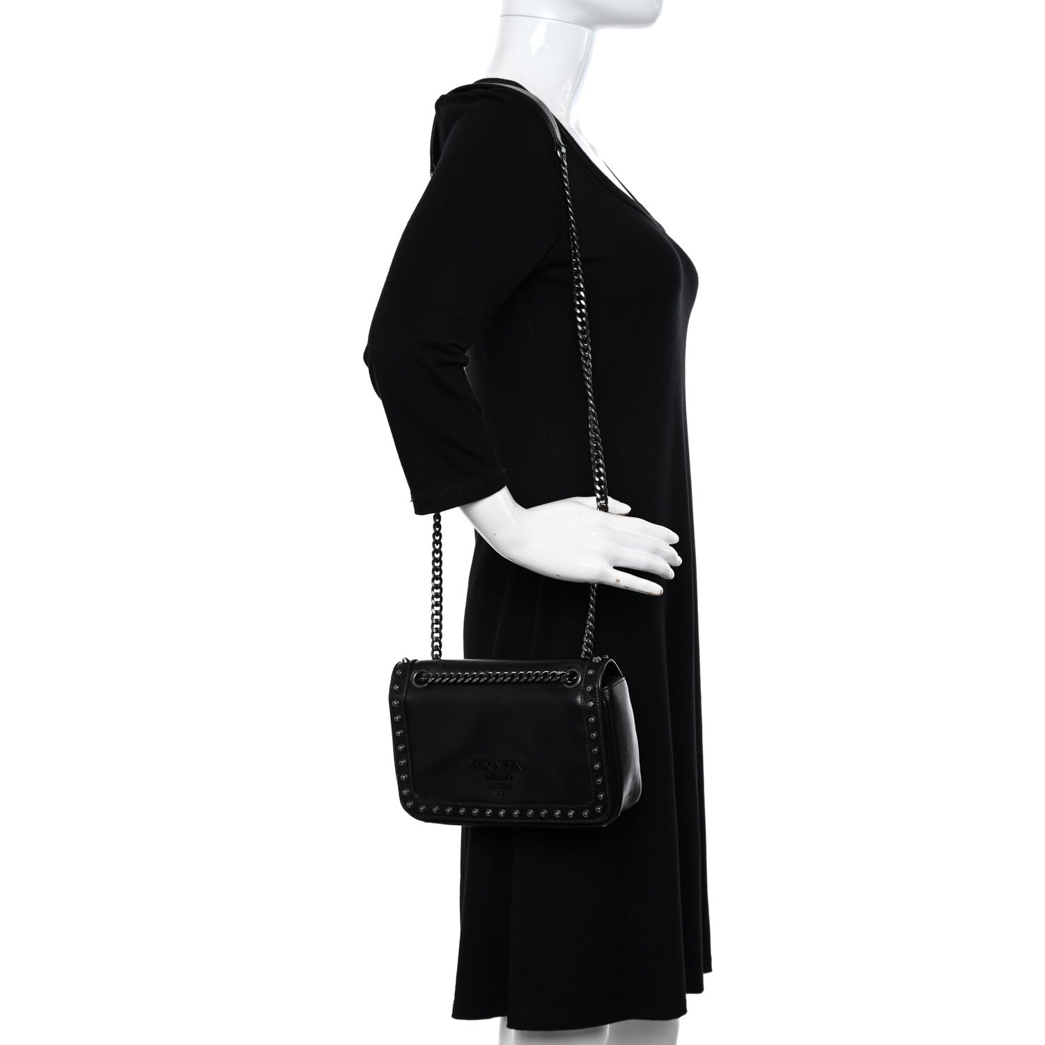 Prada Glace Calfskin Studded Crossbody Black 2 of 15