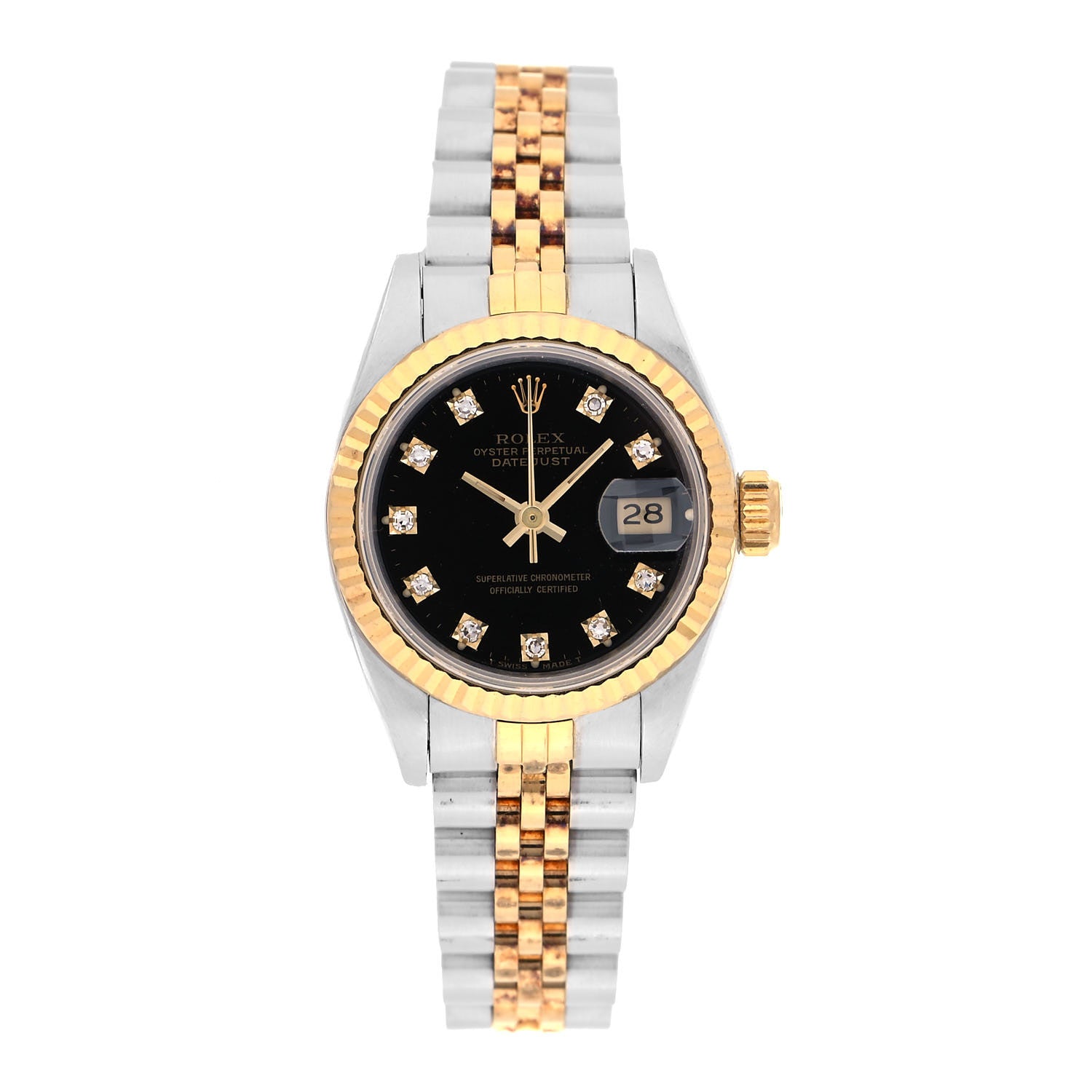 Rolex Stainless Steel 18K Yellow Gold Diamond 26mm Oyster Perpetual Datejust Watch Black 69173 1 of 4