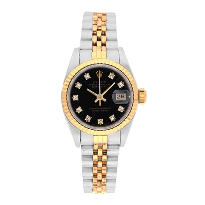 Rolex Stainless Steel 18K Yellow Gold Diamond 26mm Oyster Perpetual Datejust Watch Black 69173 1 of 4