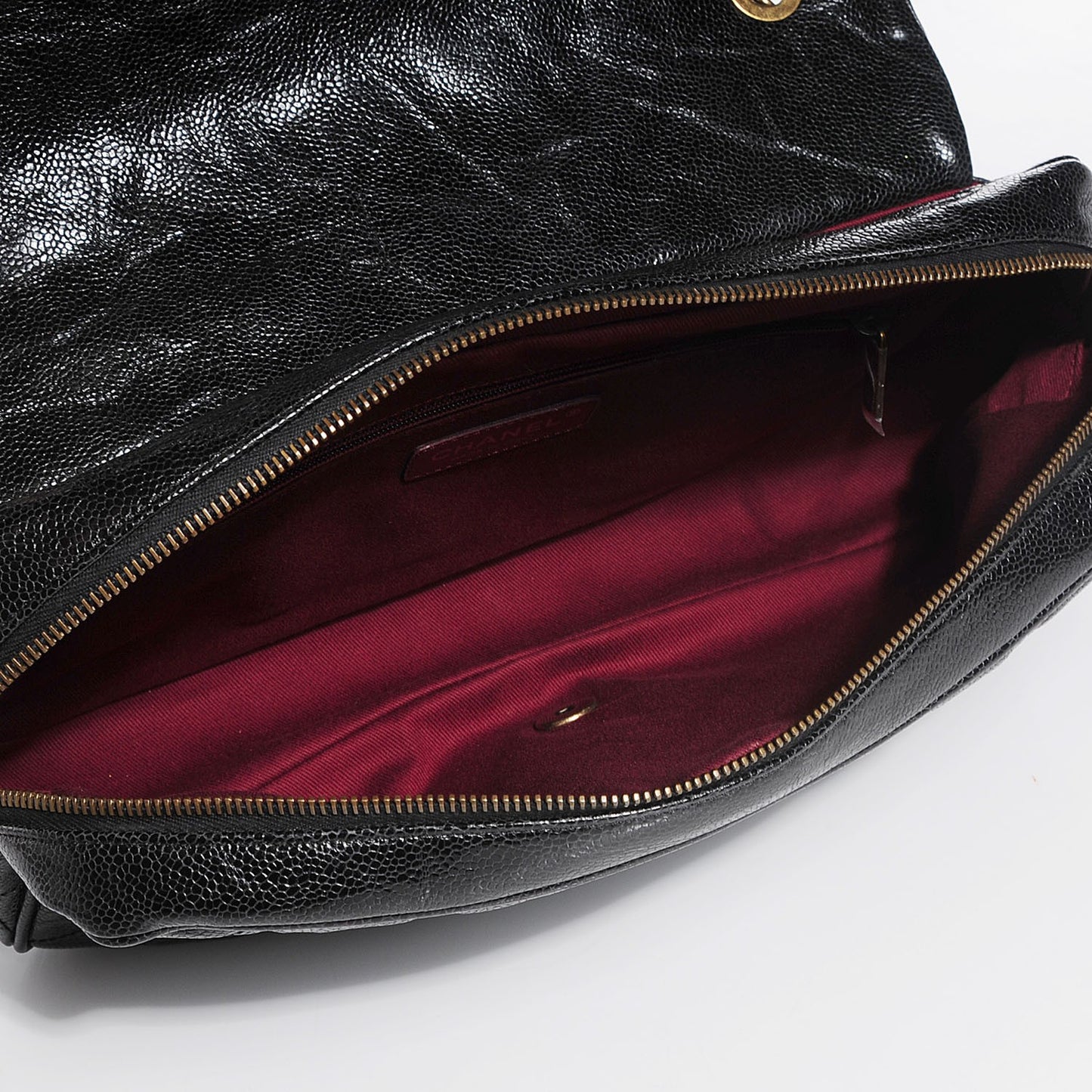 Crumpled Grained Calfskin Large Shiva Flap Black
