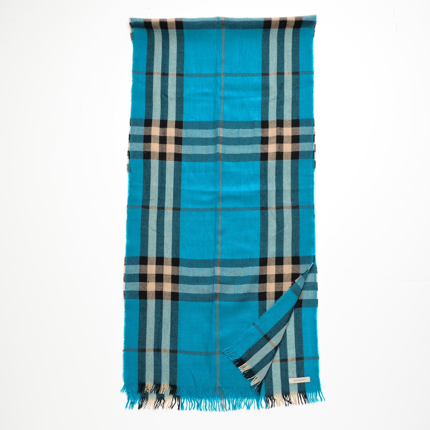 Burberry Giant Check Fringe Scarf Blue 3 of 4
