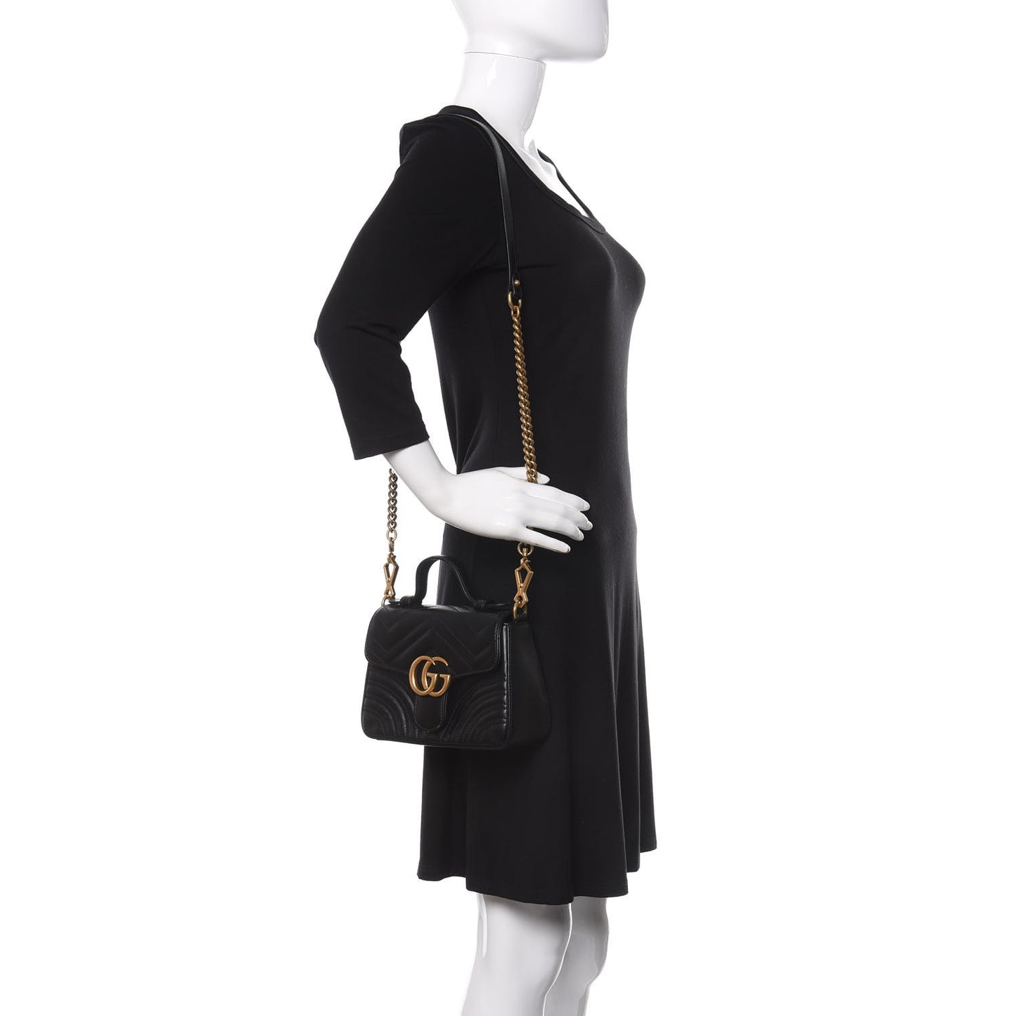 Calfskin Matelasse Mini GG Marmont Top Handle Shoulder Bag Black