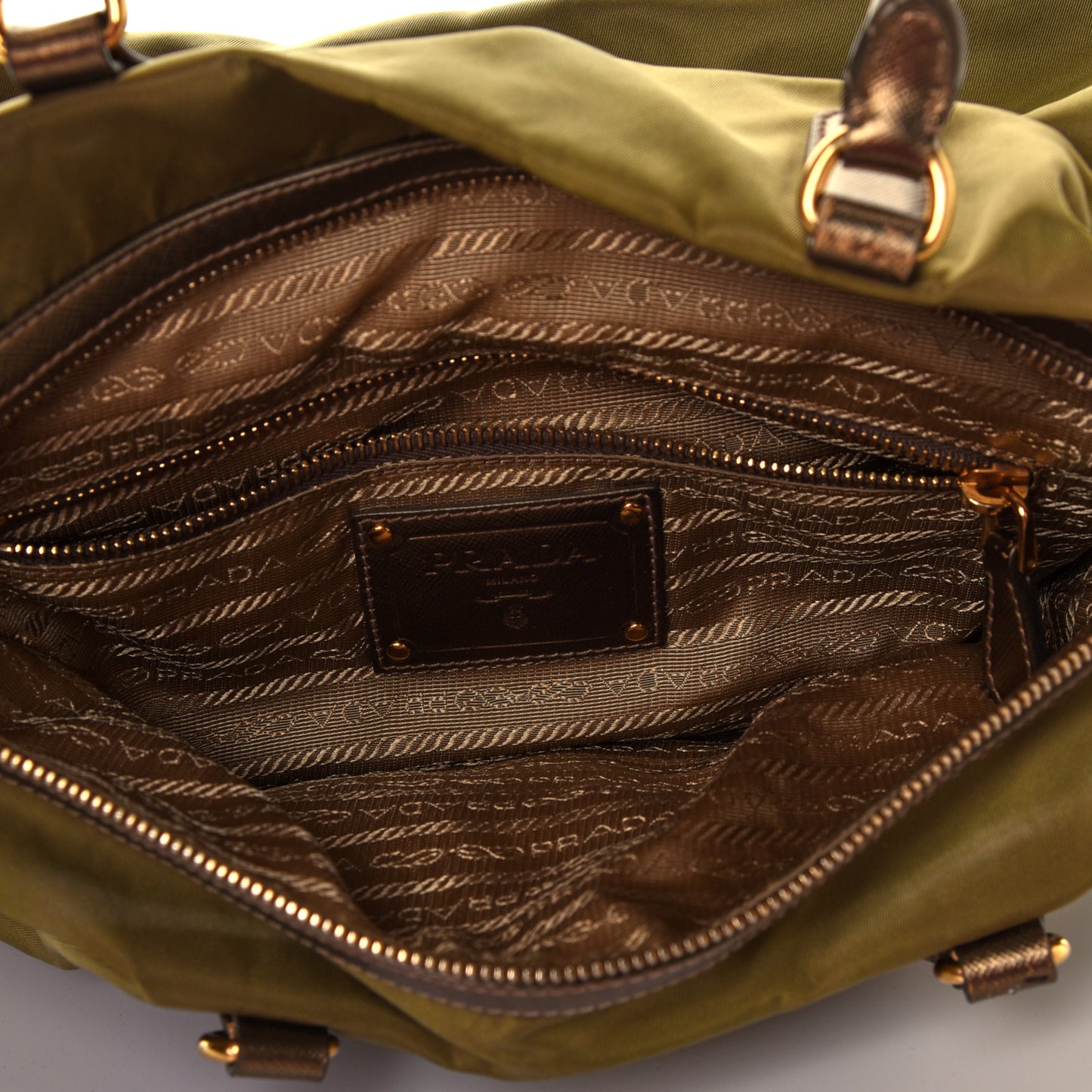Metallic Saffiano Tessuto Nylon Top Handle Tote Bronze