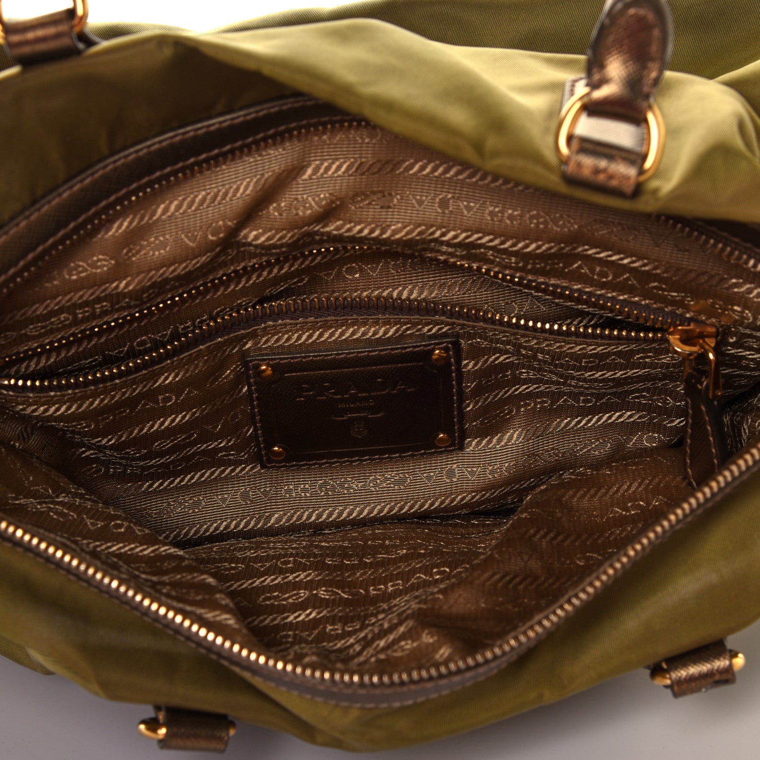 Prada Metallic Saffiano Tessuto Nylon Top Handle Tote Bronze 4 of 4