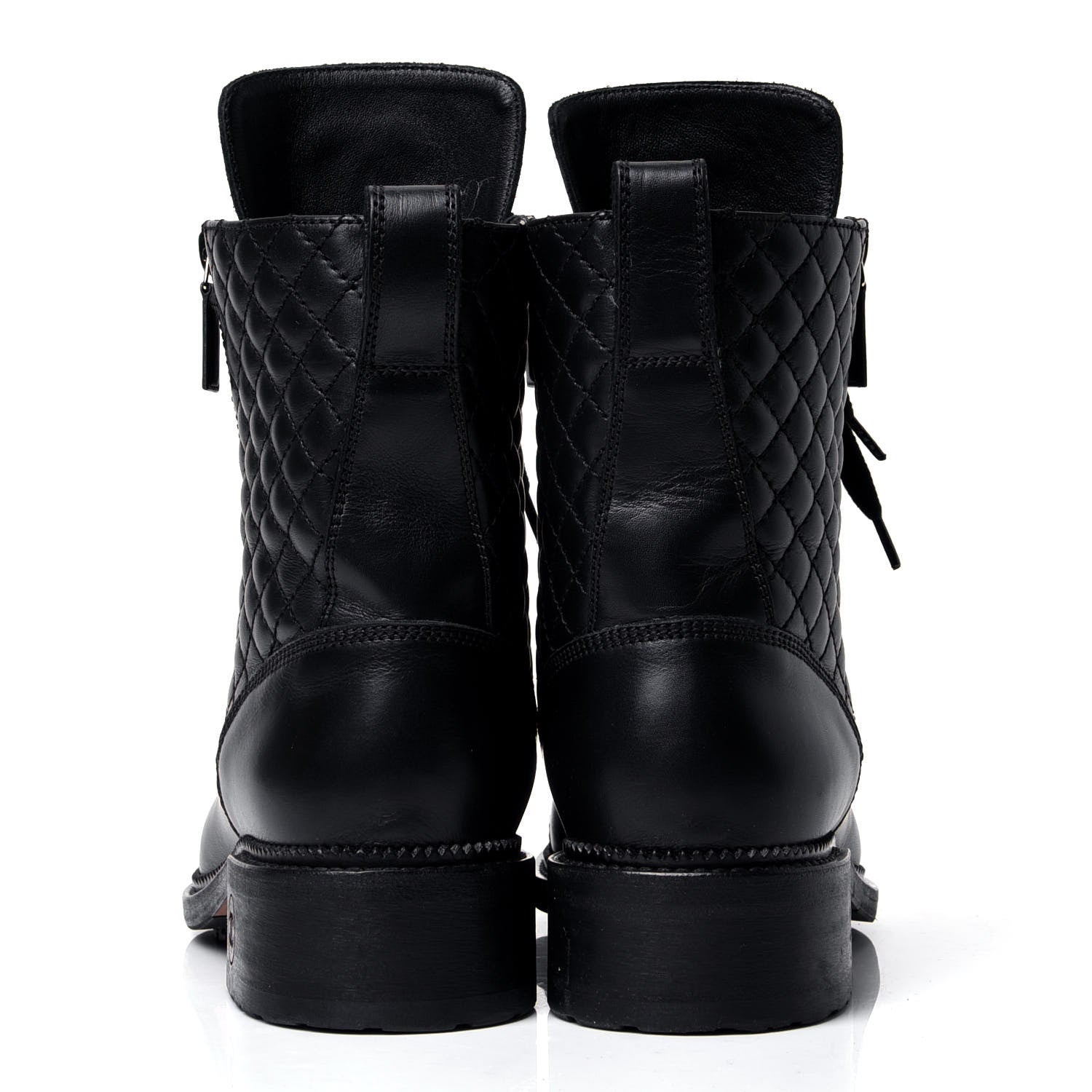 Chanel Calfskin Quilted Lace Up Combat Boots 40 Black 4 of 5