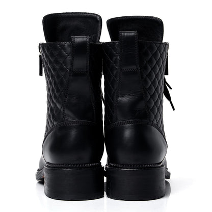 Chanel Calfskin Quilted Lace Up Combat Boots 40 Black 4 of 5