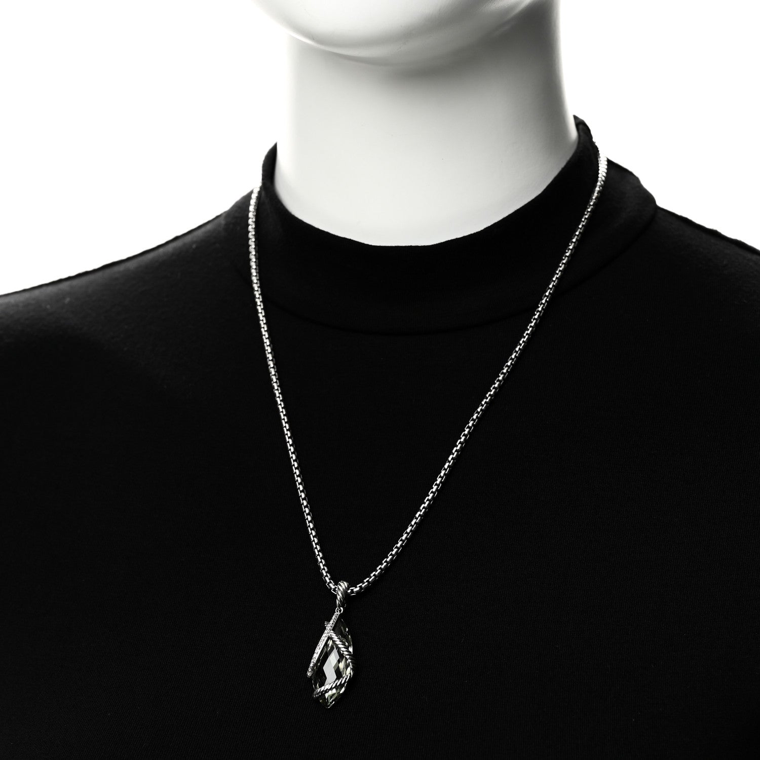 David Yurman Sterling Silver Diamond Prasiolite Elongated Cable Wrap Pendant Necklace 2 of 6
