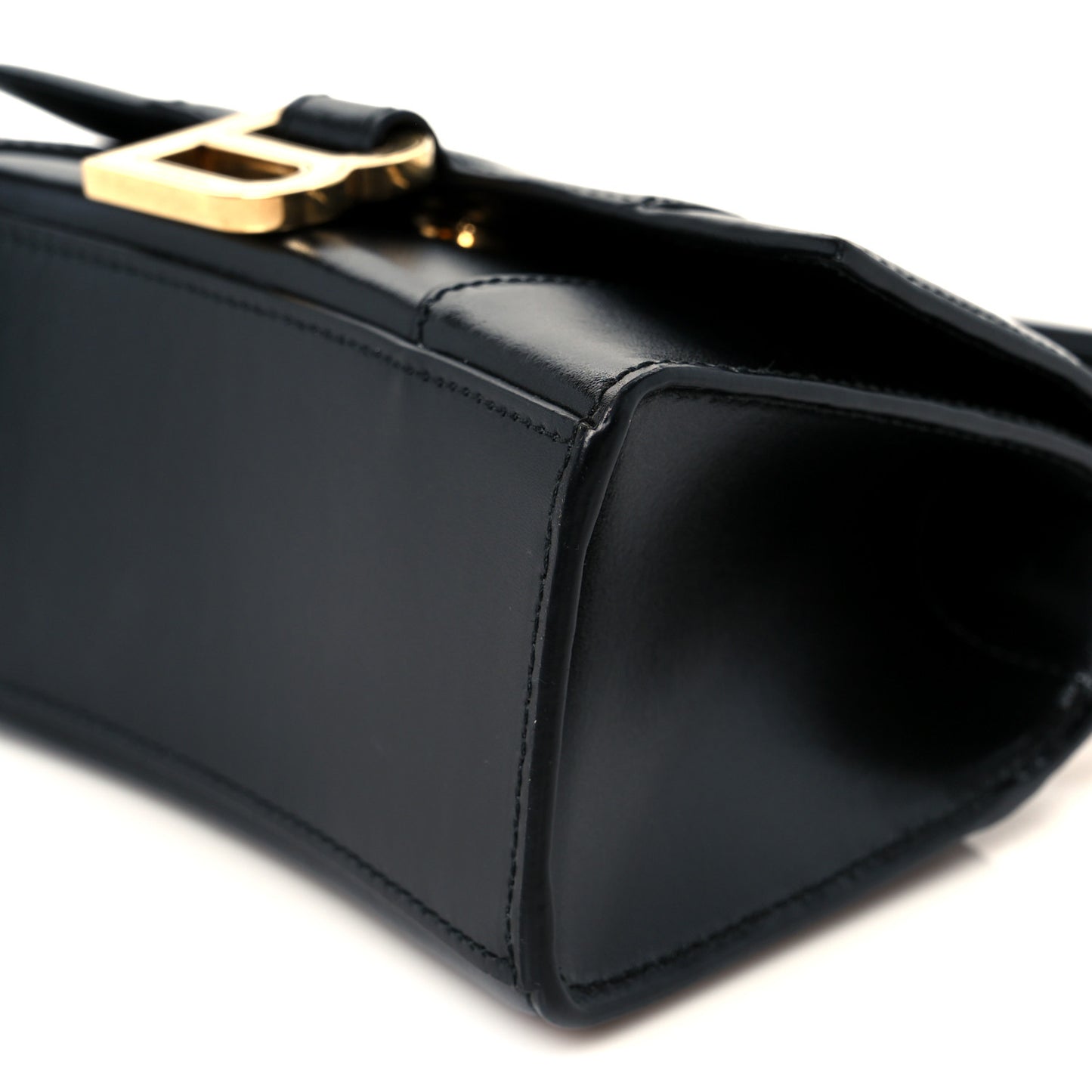 Shiny Box Calfskin Hourglass Top Handle Bag XS Black