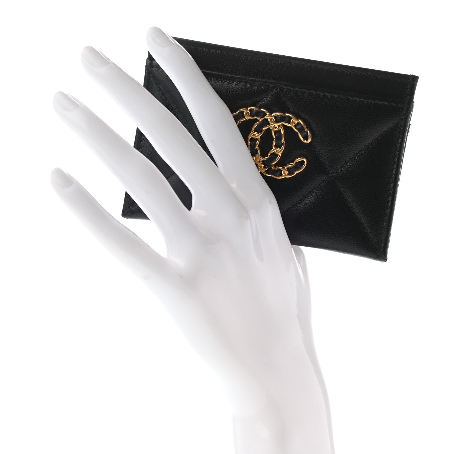 Chanel Shiny Goatskin Quilted Chanel 19 Card Holder Black 2 of 8