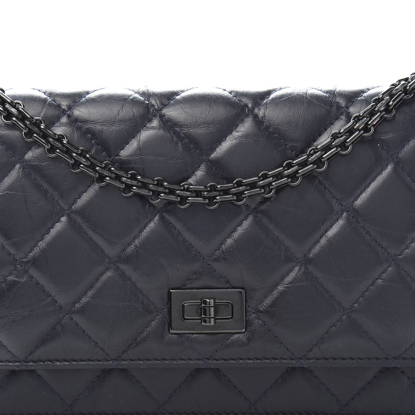 Aged Calfskin Quilted Reissue Wallet On Chain WOC Navy