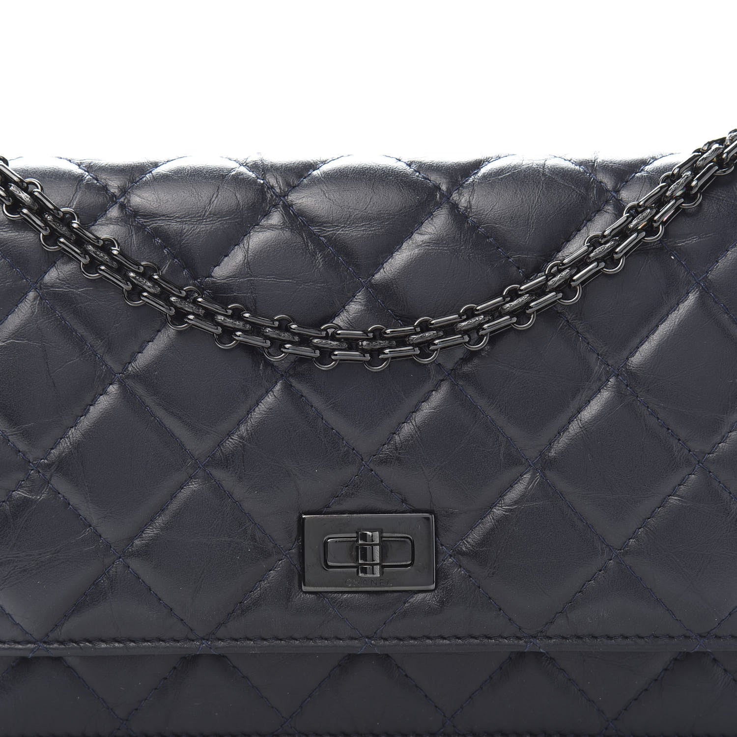 Chanel Aged Calfskin Quilted Reissue Wallet On Chain WOC Navy 12 of 13